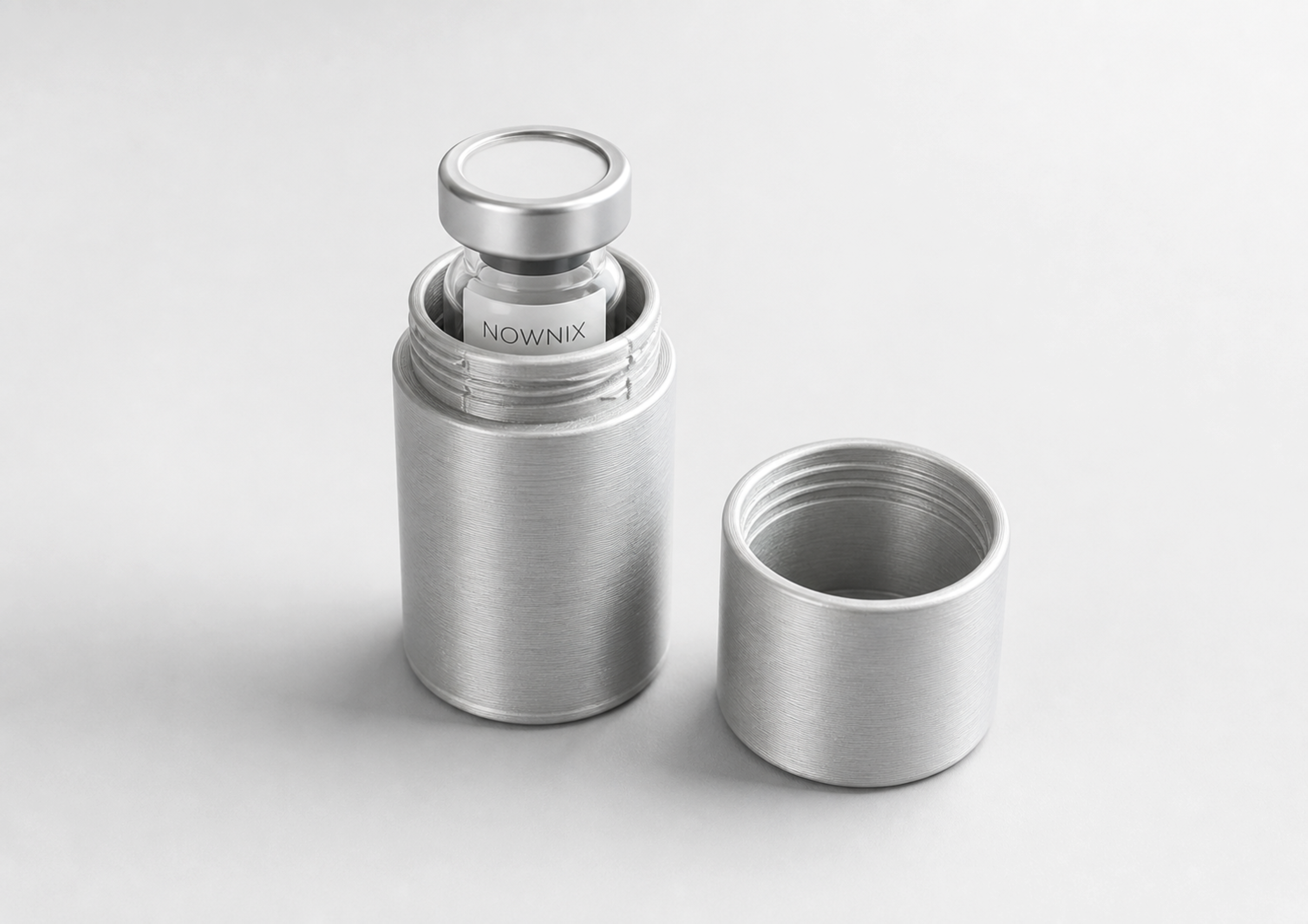 Peptide vial secured inside an open rigid protective casing